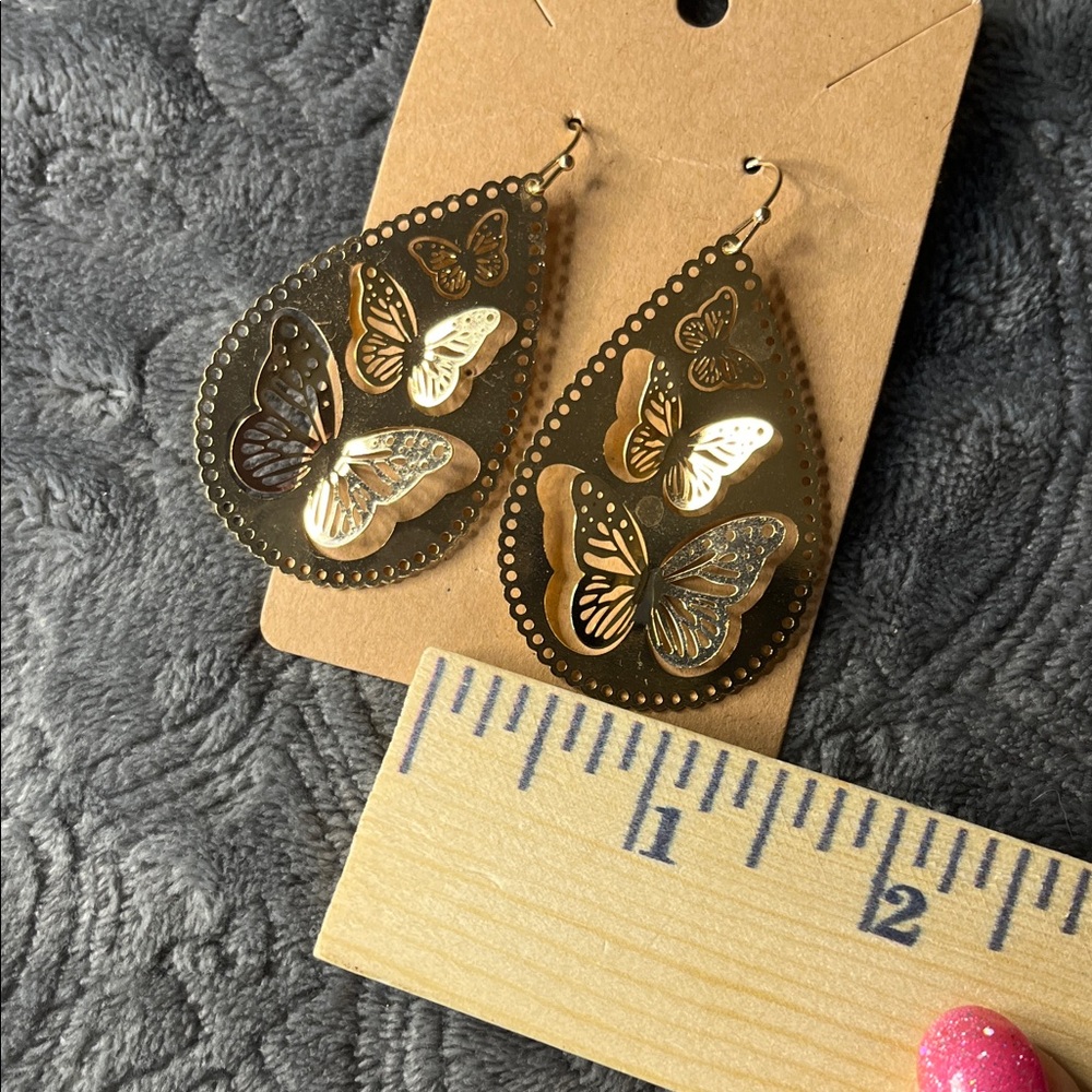 Gold Plated Butterfly Teardrop Earrings - Picture 5 of 5